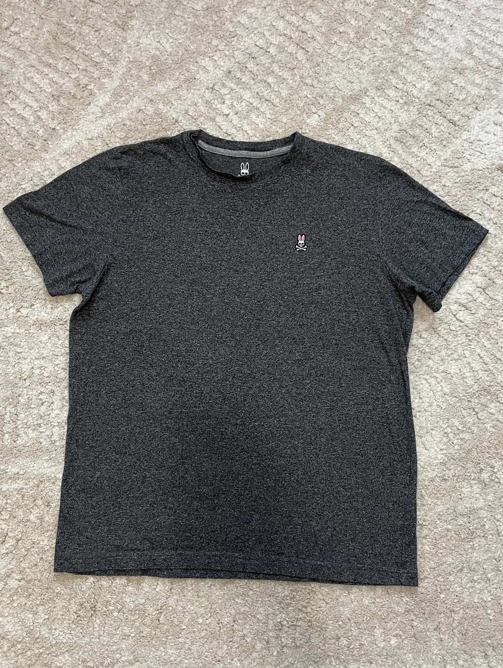 Psycho Bunny Men's Dark Gray Short Sleeve Tee with Pink Logo Size 4